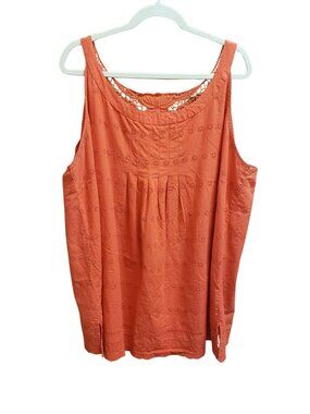 Avenue Orange Cotton Eyelet Embroidered Tunic Tank Top 26/28 Plus Size